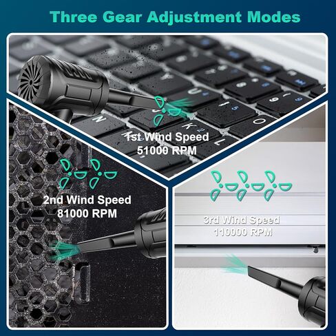 Compressed Air Duster, Futuristic 3 Gear to 110000 RPM Electric Air Duster, Rechargeable Cordless Air Blower with LED Light for Computer Keyboard, Computer Cleaning Kit Replaces Compressed Air Cans in Kuwait