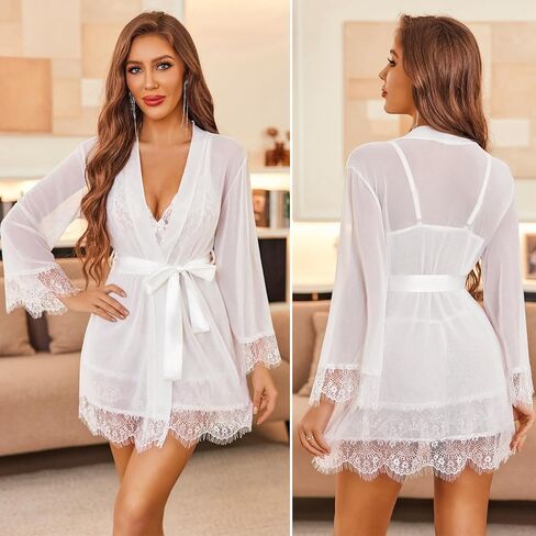 مجموعة ملابس داخلية مثيرة مكونة من 4 قطع من Avidlove للنساء رداء كيمونو شبكي مع فستان بيبي دول من الدانتيل in Kuwait