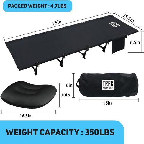 Portable Camping Cot for Adults with Inflatable Pillow, Ultralight Foldable Camping Bed for Sleeping, Camp Cot for Travel, Hiking, Backpacking in Saudi Arabia