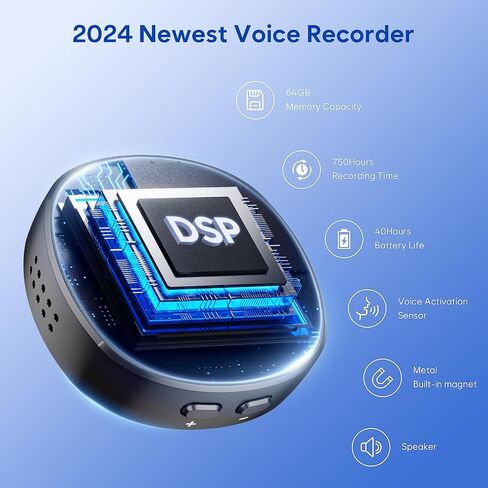 64GB Digital Voice Recorder with Playback - 3072Kpbs HD Dual Microphone Tape Voice Recorder with Noise Reduction, 4800 Hours Audio Recording Device for Interviews/Meetings/Courses in Saudi Arabia