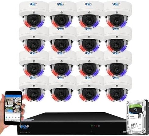GW Security 16 Channel 12mp NVR 4K Color Color Light Vision نظام كاميرا أمان إنذار صوتي في اتجاهين مع (16) 8 ميجابكسل من الذكاء الاصطناعي/الكشف عن الوجه/الكشف عن السيارة 135 درجة in Kuwait