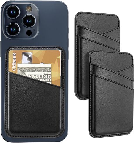 Senose Phone Wallet, Premium Leather Phone Wallet Stick on, Stronger Adhesive Credit Card Holder for Back of Phone Case, Phone Card Holder Compatible for iPhone, Samsung, and Android - 2Pack Black in Kuwait