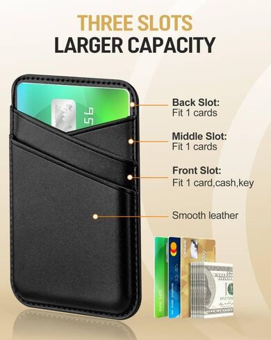 Senose Phone Wallet, Premium Leather Phone Wallet Stick on, Stronger Adhesive Credit Card Holder for Back of Phone Case, Phone Card Holder Compatible for iPhone, Samsung, and Android - 2Pack Black in Kuwait