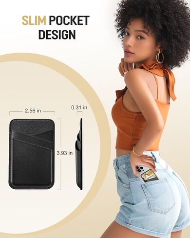 Senose Phone Wallet, Premium Leather Phone Wallet Stick on, Stronger Adhesive Credit Card Holder for Back of Phone Case, Phone Card Holder Compatible for iPhone, Samsung, and Android - 2Pack Black in Kuwait