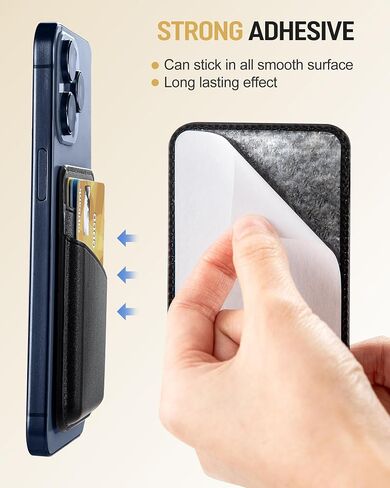 Senose Phone Wallet, Premium Leather Phone Wallet Stick on, Stronger Adhesive Credit Card Holder for Back of Phone Case, Phone Card Holder Compatible for iPhone, Samsung, and Android - 2Pack Black in Kuwait