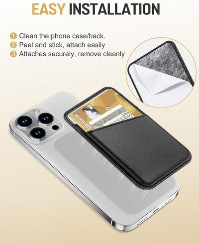 Senose Phone Wallet, Premium Leather Phone Wallet Stick on, Stronger Adhesive Credit Card Holder for Back of Phone Case, Phone Card Holder Compatible for iPhone, Samsung, and Android - 2Pack Black in Kuwait