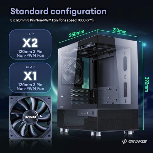 Aqua 3 Air, Micro ATX Case, MATX PC Case with 3 X 120mm 3-Pin Non-PWM Fans (No ARGB) Pre-Installed, Panoramic View Tempered Glass Front & Side Panel, with Type C Port, Black in Saudi Arabia