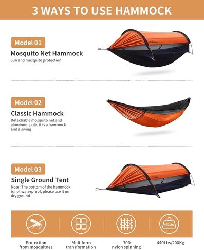 Camping Hammock Tent with Mosquito Net and Sunshade, Extra Large for 2 Person, Lightweight Hanging Hammocks Tree Straps, Bivvy Ground Tent for Outside, Hiking, and Travel in Kuwait