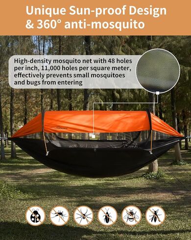 Camping Hammock Tent with Mosquito Net and Sunshade, Extra Large for 2 Person, Lightweight Hanging Hammocks Tree Straps, Bivvy Ground Tent for Outside, Hiking, and Travel in Kuwait