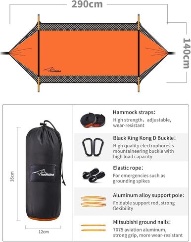 Camping Hammock Tent with Mosquito Net and Sunshade, Extra Large for 2 Person, Lightweight Hanging Hammocks Tree Straps, Bivvy Ground Tent for Outside, Hiking, and Travel in Kuwait