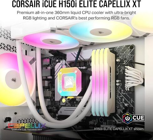 CORSAIR ICUE H150I ELITE CAPELLIX XT Desktop Liquid CPU COWER -Three AF120 RGB Elite Fans -360MM CHARIATIAR -INTEL LGA 1700 ، 1200 ، 115X ، 2066 ، AMD® AM5 ، AM4 شملت ICUE COLLANDER -WHITE (متجددة) in Saudi Arabia