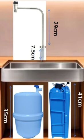 RO Water Purifier, 75GPD, Reduce TDS and Water Scale, Under Sink, High Flow Speed, Built in Water Pump, Pressure reducing Valve, Leakage Protection Valve in Saudi Arabia
