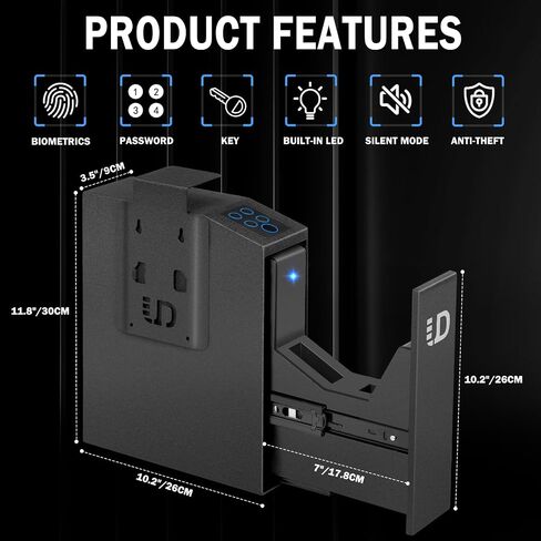 Urban Deco Handgun Gun Safe for Nightstand, Desk, Bed Side - Pistol Safe, Hand Gun Safe for Car, Biometric Gun Safe for Handgun with Fingerprint, PIN Code, Key Access in Saudi Arabia