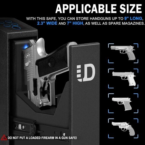 Urban Deco Handgun Gun Safe for Nightstand, Desk, Bed Side - Pistol Safe, Hand Gun Safe for Car, Biometric Gun Safe for Handgun with Fingerprint, PIN Code, Key Access in Saudi Arabia