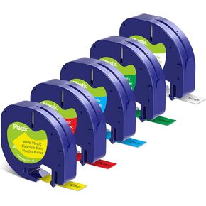 5 Pack Multicolor Label Tape for Dymo LetraTag Label Maker Refills 1/2x13 Label Maker Tape Compatible for Dymo Letra Tag LT-100H LT-100T QX50 2000XR 200B Label Maker