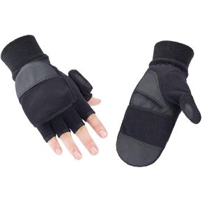 Outdoor Gloves Convertible Mittens Flip Fleece Fingerless Gloves [Windproof] for Men&Women Fishing, Cycling, Running in Cold Weather-L