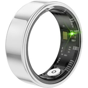 Smart Ring Health Tracker for Men/Women - Sleep Tracking Wearable - Heart Rate - Waterproof Fitness Tracker - Blood Oxygen Monitoring - No App Subscription - 8-10 Days Battery Life - Silver - Size 12