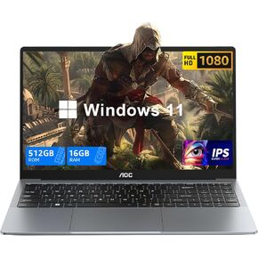 AOC Laptop Computer 16GB RAM 512GB SSD Gaming Laptops 15.6 Inch FHD Screen Premium Laptop (Up to 3.6GHz) Windows 11 Laptop Computer, Light&Thin, Metal Shell, Webcam, Type-C, USB3.2