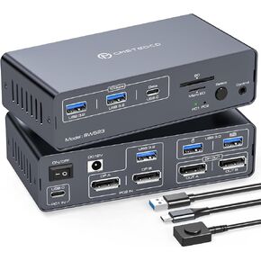KVM Docking Station 4K120Hz USB C KVM Switch 2 Monitors 2 Computers Displayport Dual Monitor KVM-Switches for Laptop and Desktop Share 13-in-1 Dock