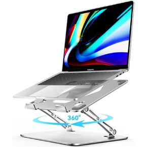 ivoler Adjustable Laptop Stand with 360° Rotating Base, Ergonomic Laptop Stand for Desk, Foldable & Portable Laptop Riser, for Collaborative Work, Fit MacBook Laptops up to 16 inches Silver