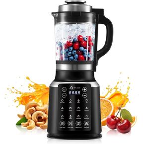 ASH01-B Blenders for Kitchen with Heating, 1200W Adjustable 26000-60000RPM High Speed Food Processors, Black Professional blender with Keep Warm 14 Functions Auto Clean for Smoothies Soups Sauces more
