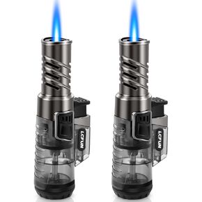 LcFun Torch Lighter 2 Pack Windproof Adjustable Single Jet Flame Butane Lighter Refillable Gas Lighter for Candle Camping Grill BBQ Fireplace (Butane Not Included)