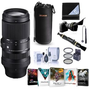 Sigma 100-400mm f/5-6.3 DG DN OS Contemporary Lens for Sony E, Bundle with 67mm Filter Kit, PC Software Kit, Cleaning Kit, Lens Wrap, Flex Lens Shade, Lens Cap Tether, Cleaner, Lens Pouch