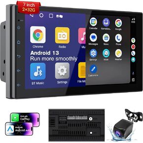 Wireless Double Din Car Stereo CarPlay Radio Screen for Car Audio Receivers，7" HD car Radio Touchscreen for CarPlay & Android Auto/Backup/Camera/Siri/Bluetooth/Navigation/FM for All Vehicles