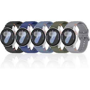 ELUTENG 5PCS Strap Compatible with Samsung Galaxy Watch 7 40mm 44mm/Galaxy Watch 6 40mm 44mm/Galaxy Watch 5 Pro 45mm/Watch 6 Classic 43mm 47mm, 20mm Soft Silicone Sport Replacement Band for Men Women