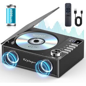 Portable CD Player with Bluetooth 5.3, Greadio 4000mAh Rechargeable CD Player with Remote Control, FM Radio, CD Player with Speakers for Home, CD Player for Car, Supports USB, TF, AUX, Optical Input