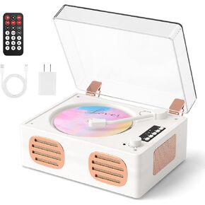 CD Player Portable with Dual HiFi Speakers, Rechargeable Battery, Retro Desktop CD Player for Home with Bluetooth Out & Input, USB Playback, AUX-in, Headphone Jack, Boombox, White