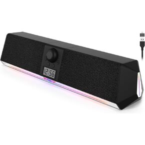 SOULION R80 Bluetooth Computer Speakers, USB Speakers with Digital Clock Display for Desktop Monitor, PC Speakers for Laptop Surround Sound Soundbar with LED Dynamic Light(USB Adapter Included)