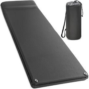 Self Inflating Sleeping Pad, 3.1" Ultra-Thick Memory Foam Camping Pad with Pillow Fast Inflating in 20s Insulated Camping Mattress Pad 4-Season Camp Sleeping Mat for Camping/Travel/Car/Tent (Gray)