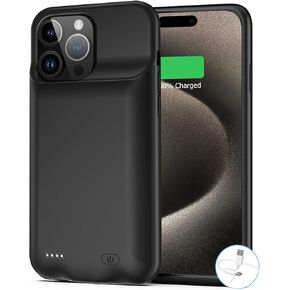 Battery Case for iPhone 15 Pro Max, [9000mAh] Slim Rechargeable Smart Extended Charging Case Compatible with iPhone 15 Pro Max (6.7 inch) Backup Power Battery Pack Charger Case-Black