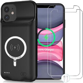 Wireless Charging Case for iPhone 11, 10000mAh High Capacity Portable Rechargeable Protective Battery Case Wireless Charging Compatible with iPhone 11 (6.1 inch) Extended Battery Charger Case (Black)