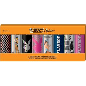BIC Pocket Lighter, Special Edition Playboy (Holographic) Collection, Assorted Unique Lighter Designs, 8 Count Pack of Lighters
