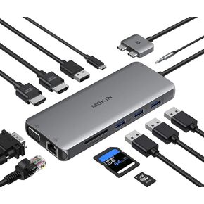 MacBook Pro Docking Station Dual Monitor HDMI Adapter,12 in 1 USB C Adapters for MacBook Pro Air Mac HDMI Dock Dongle Dual USB C to Dual HDMI VGA Ethernet AUX 4USB SD/TF100W PD