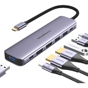 USB C Docking Station Dual HDMI Monitor, Newmight 7 in 1 USB C to Dual HDMI Adapter with 3 USB 3.0, PD 100W Charging, USB C 3.0, USB C Hub Multiport Adapter for Dell, HP, MacBook, iPhone 15 Series