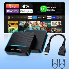 Car TV Mate-HDMl Multimedia Adapter for Fire TV Stick/Google TV Sticks/Game Consoles/Screen Throwers, 2 in 1 Carplay TV Adapter with HDMI and USBC Port for iPhone,Convert Wired to Wireless CarPlay