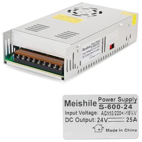 MEISHILE 24V 25A 600W DC Switching Power Supply Adapter AC-DC 24 Volt Industrial Transformer Converter 0-20 10a LED Drive Lamp Meter Electric Printer Heater Motor Pump Stereos Amplifier SMPS