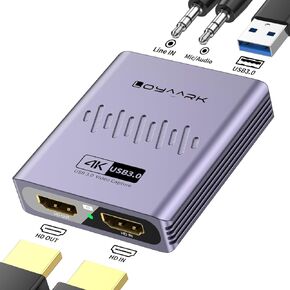USB 3.0 Audio Video Capture Card with Microphone 4K30HZ HD Loop Output, 1080p 60fps Video Recorder for Streaming Video Game Capture Works for PS5/Switch/Camera/PC/OBS