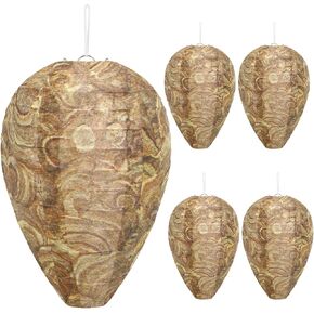 DECYOOL Mini Size Paper Wasp Nest Decoy Hanging Fake Wasp Nest for Wasps Hornets Yellow Jackets (4, Brown)