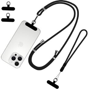 Cell Phone Lanyard Set,1×Adjustable Necklace Lanyard Strap Crossbody,1×Multifunctional Phone Wrist Strap,2×Phone Case Pabs,Chrome End Reinforcement, for Smartphones,Camera,More