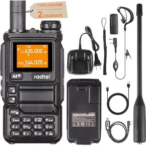 Radtel RT-590 Plus Dual Band Ham Radio Handheld Air Band Receive Rechargeable Walkie Talkie 200CH 5 Watts NOAA Weather Alert Flashlight SCAN VOX AM FM Type C Charger with Programming Cable, Earpiece