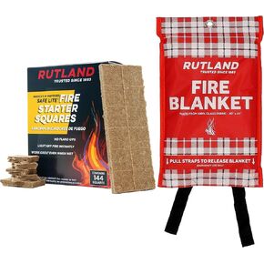 Rutland Safe Lite Fire Starter Squares & Fire Blanket Bundle, 144 Squares, 40" x 40" Fire Suppression Blanket for Grease & Kitchen Fire