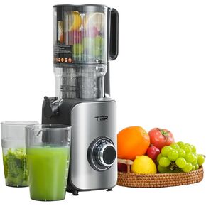 Juicer Machine, Cold Press Juicer with 4.8" Wide Chute, Slow Masticating for Whole Vegetables & Fruits, Black