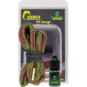 CLENZOIL Field & Range 28 Gauge Cobra Bore Cleaner | Gun Barrel Cleaning Tool Kit for 28 Ga. Shotgun | Brass Brush Embedded in Woven Barrel Rope | Includes CLP Gun Bore Cleaner Solution