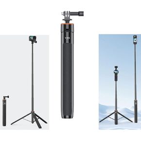 LICHIFIT Extendable Tripod Selfie Stick for DJI OSMO Pocket 3 / Action 4 Length Adjustable 138cm Extension Rod for Insta360 ONE X3 / X2 Action Camera Base Bracket Mount Holder Accessories
