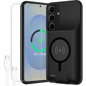 MAXBEAR Battery Case for Galaxy S25, Upgraded 10000mAh Portable Protective Wireless Charging Case Compatible with Galaxy S25 5G 2025 (6.2 inch) Rechargeable Extended Battery Pack Charger Case (Black)