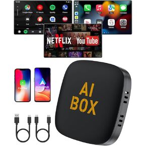 4 in 1 Wireless Carplay & Android Auto Wireless Adapter - Magic CarPlay Ai Box Streaming Video Fits Netflix/YouTube/TF Card, CarPlay Wireless Adapter for OEM Wired CarPlay Cars Surface Pro 9/8